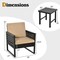 3 Pieces Beige Rattan Outdoor Patio Sofa Set with Cushions and Steel Table